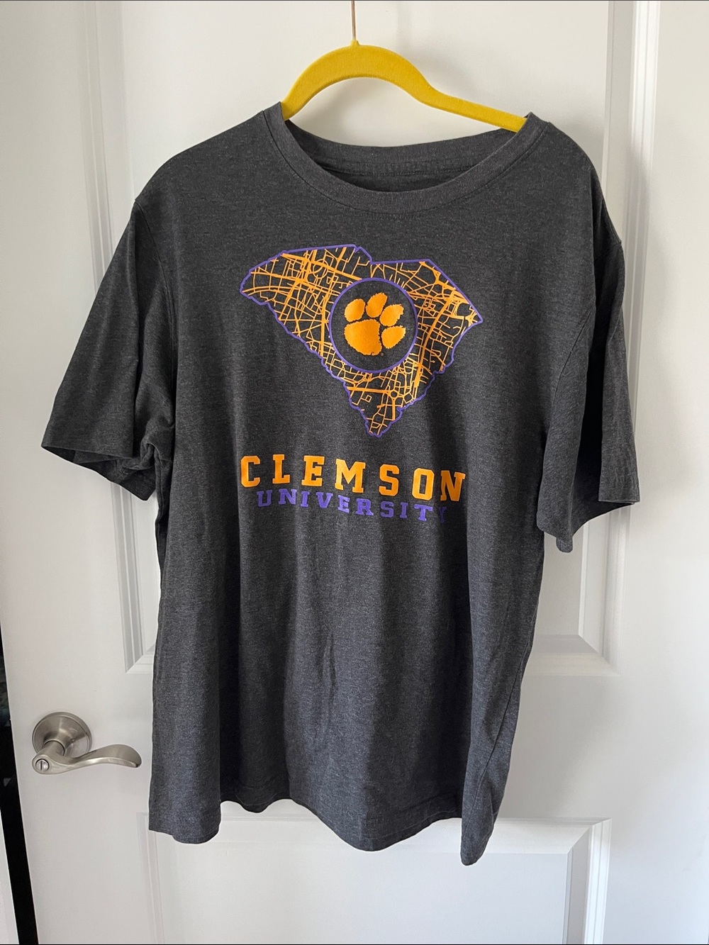 Clemson University Gray Graphic Tee with Orange Paw